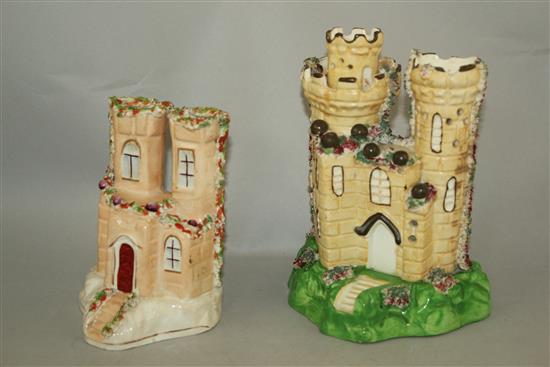 Six Staffordshire porcelain models of castles, mid 19th century, 9 - 16.5cm